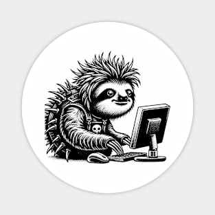 Punk Rock Goth Sloth on Computer Vintage Style Magnet